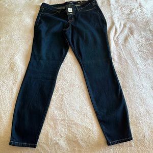 Flex game strong low rise skinny jeans, dark wash.